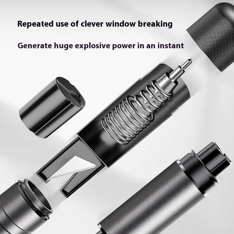 Gun grey automobile safety hammer with aluminium construction and steel impact head for emergency vehicle escape