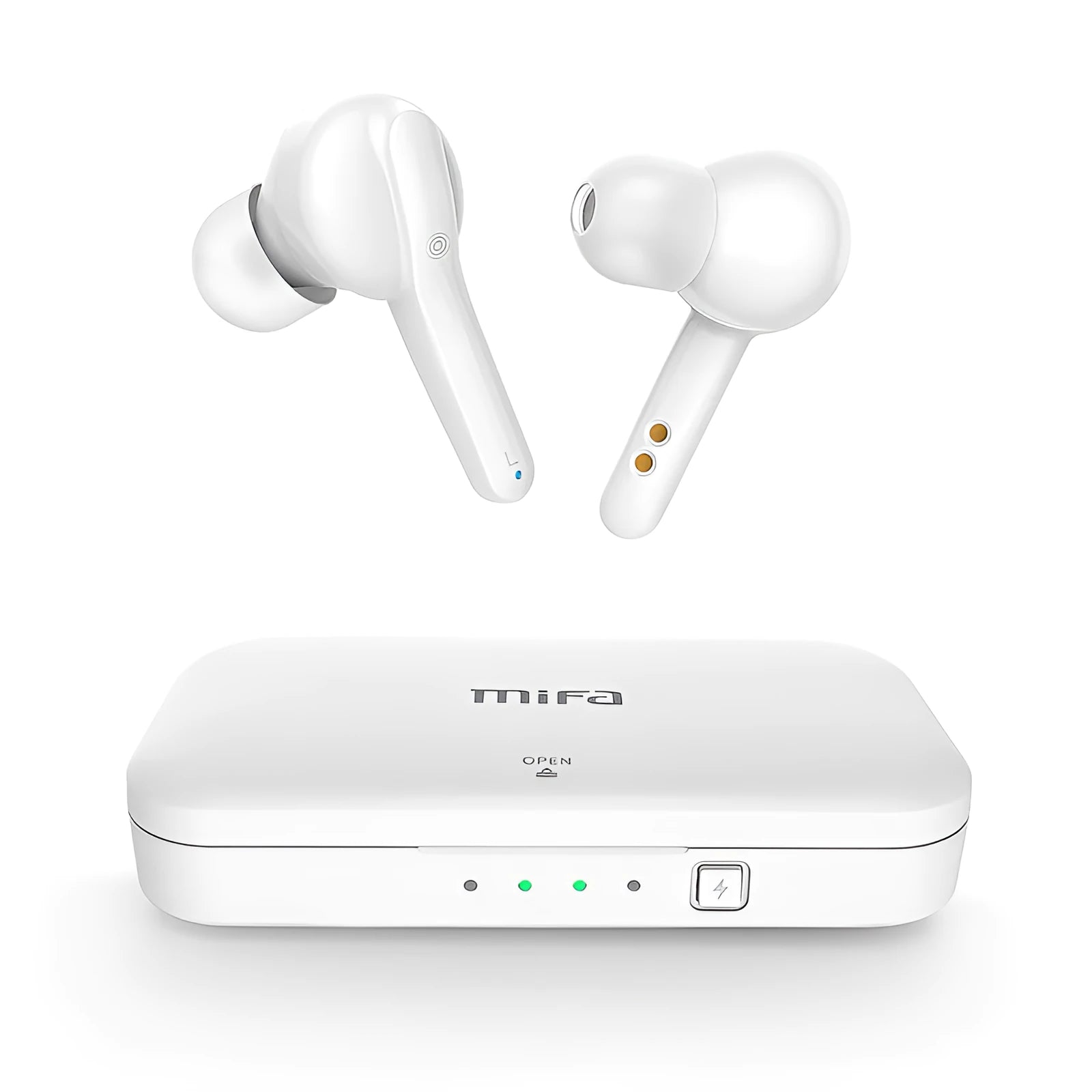 Black and white true wireless Bluetooth 5.0 earbuds with IPX5 waterproof rating.
