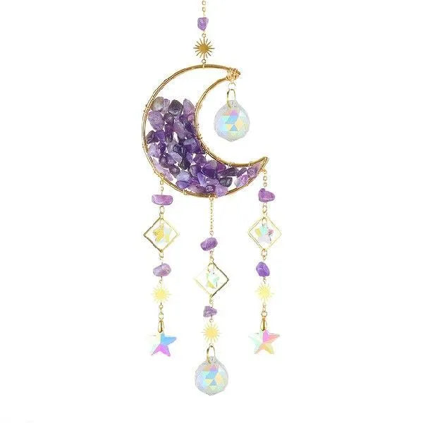K9 crystal moon pendant on a metal chain for car interior decoration.