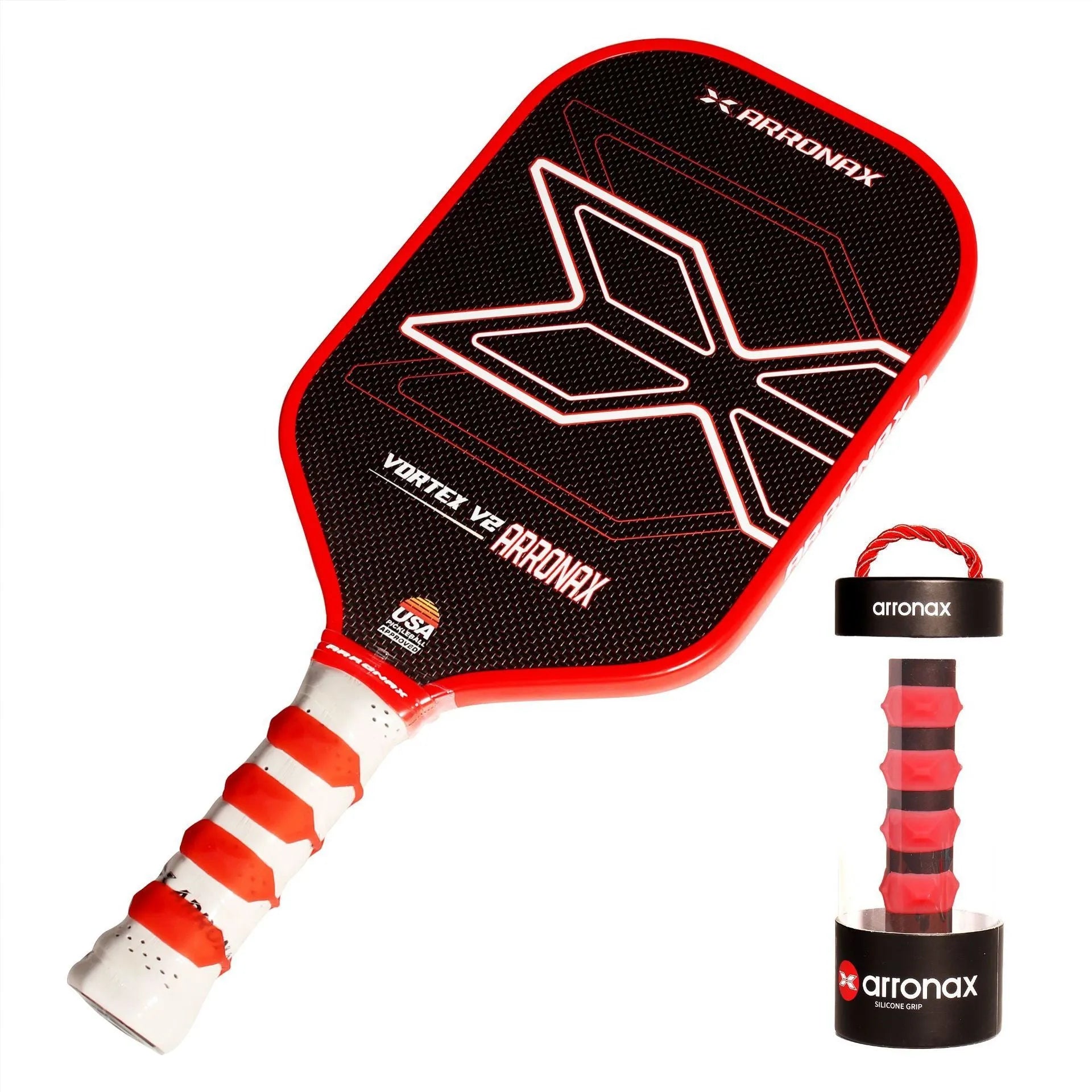 Silicone racket hand rubber buckle accessory shown in multiple colours next to a tennis racket.