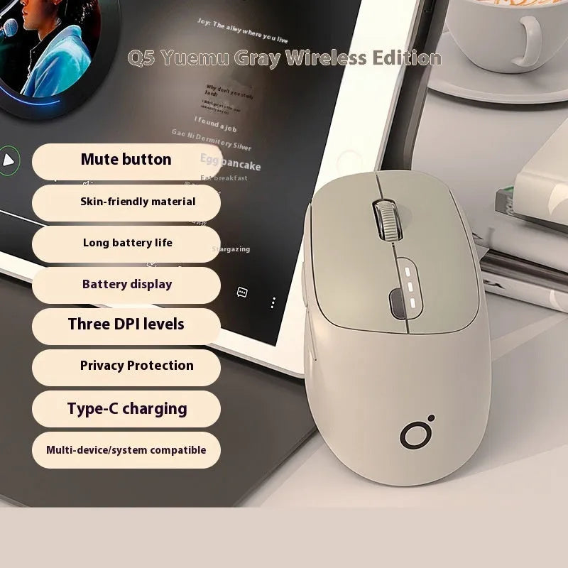 Mute wireless computer mouse in matcha green colour showing compact 110mm size with five buttons