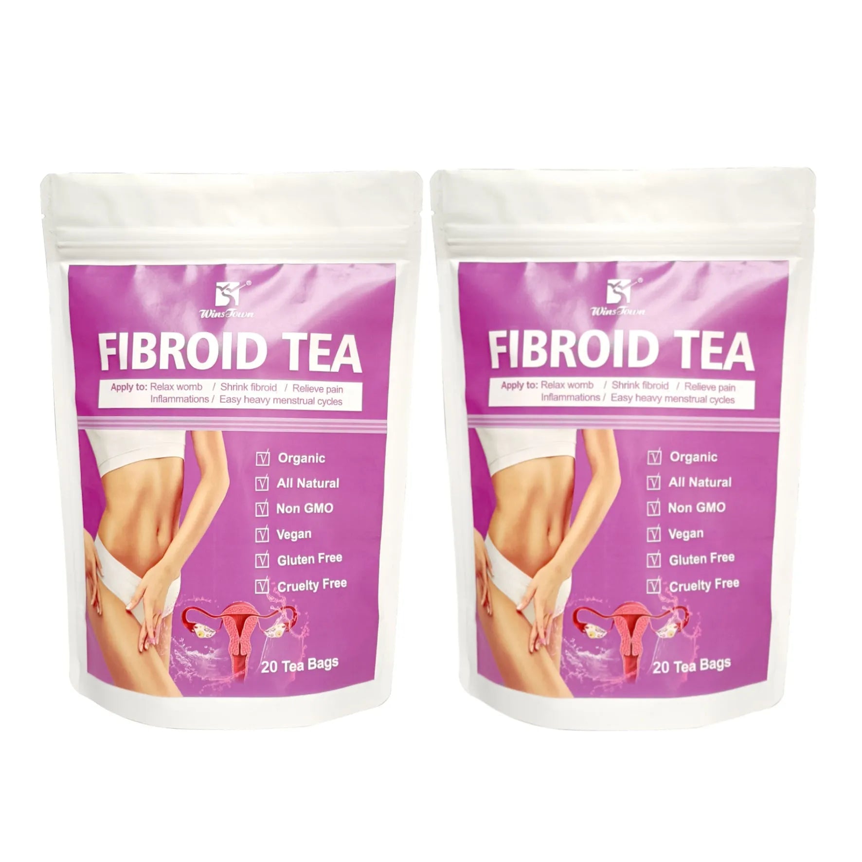 Pack of C83 Winstown Fibroid Herbal Tea bags with cold extract and sugar content labelling
