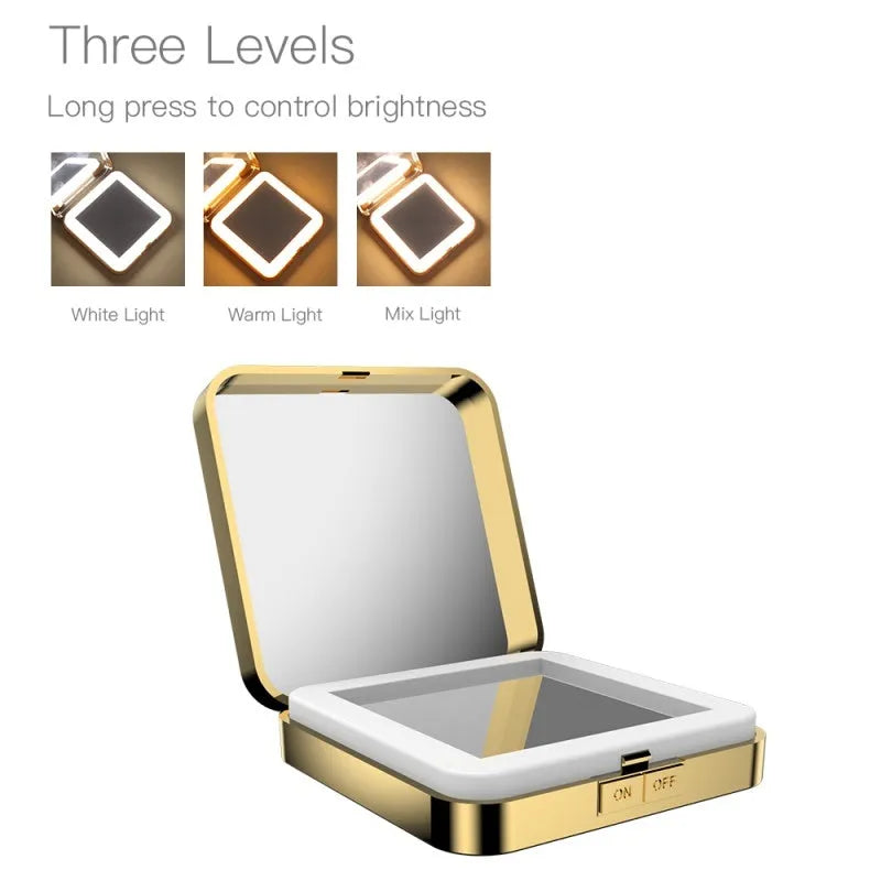 Makeup mirror with magnification section and adjustable warm cold LED lighting in black or white