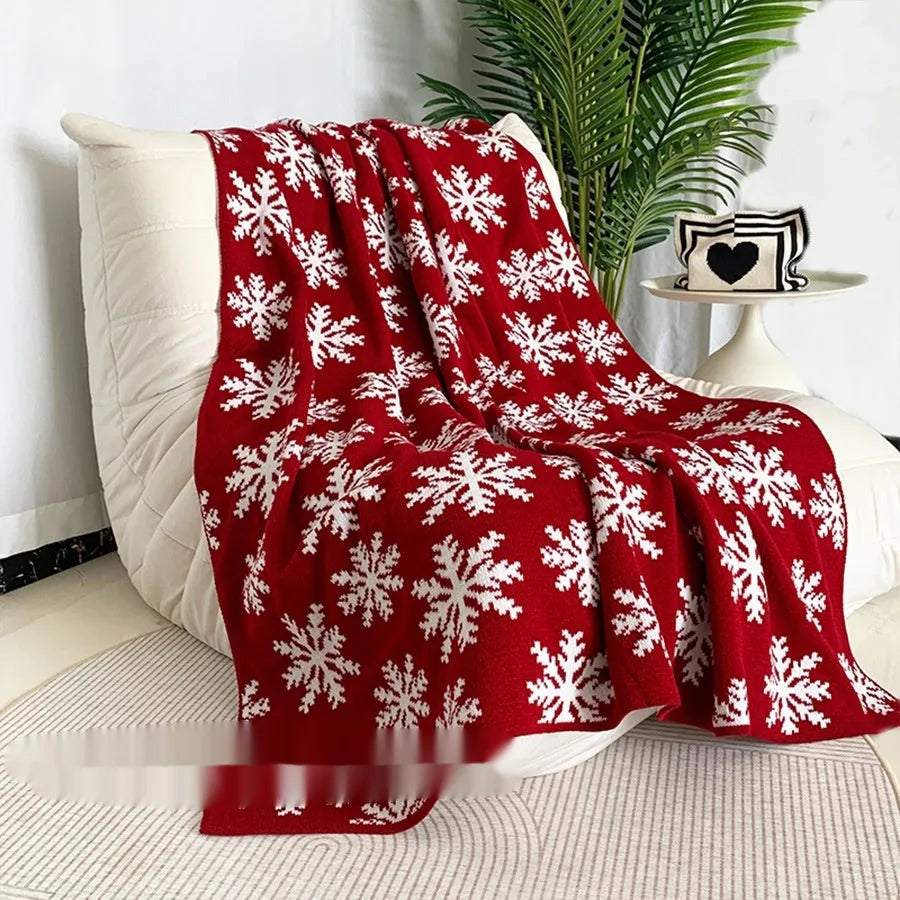 Personalised Christmas blanket with snowflake pattern showing soft acrylic texture