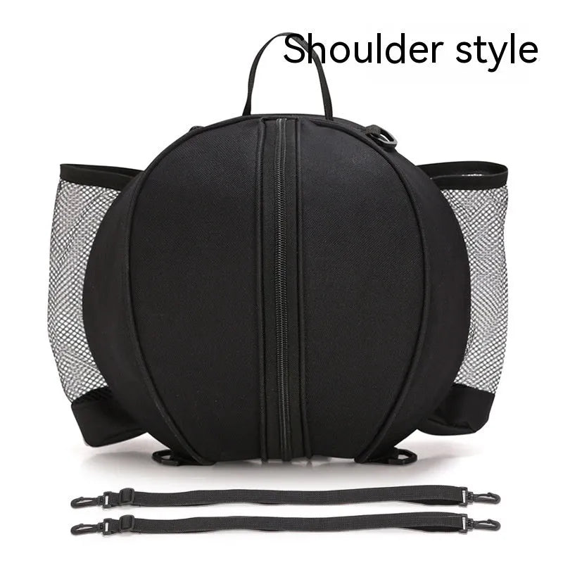 Oxford cloth basketball training bag in black, shown in one-shoulder and two-shoulder backpack styles