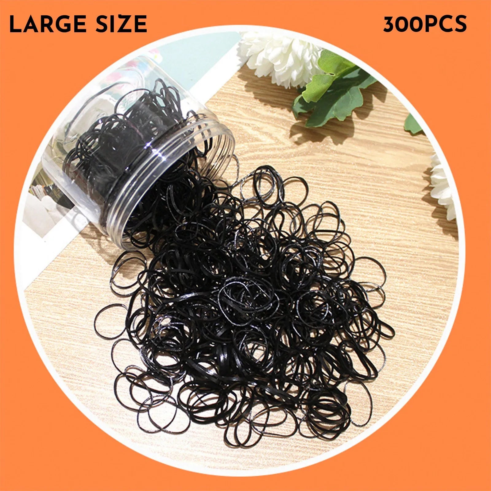 Assortment of colourful thin TPU baby hair ties in a clear reusable plastic container.