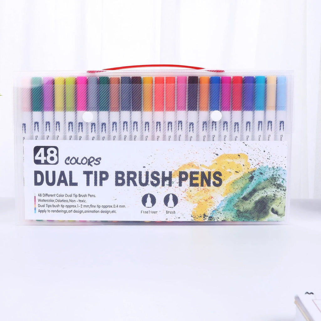 Set of watercolour pens in multiple colours arranged by shade for art and promotional use