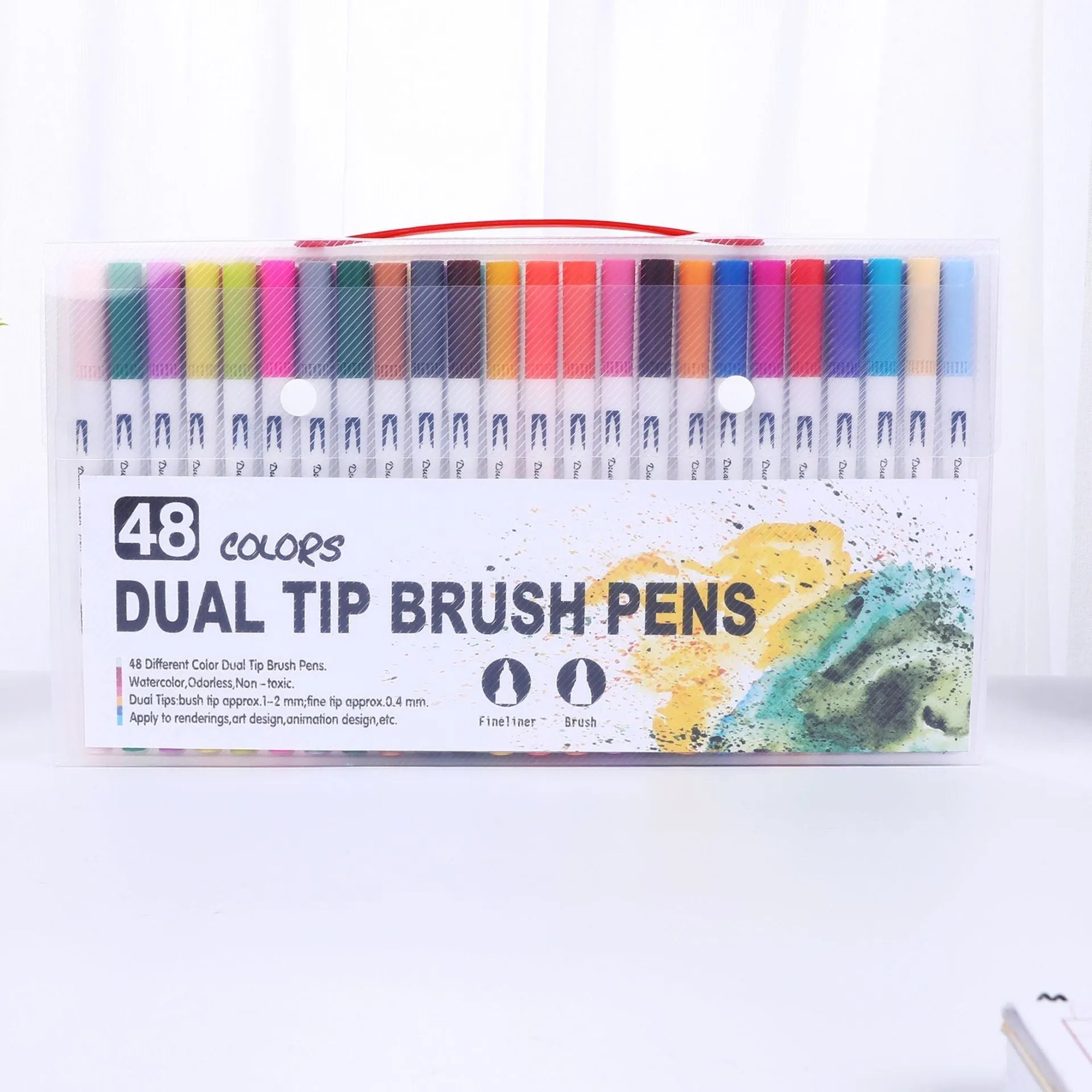 Set of watercolour pens in multiple colours arranged by shade for art and promotional use