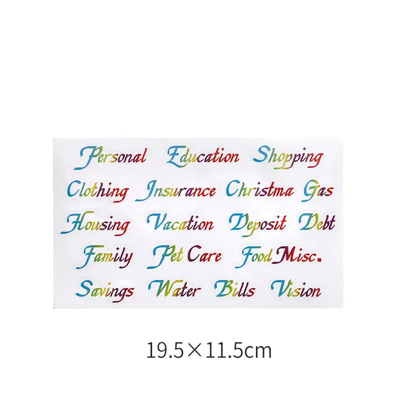 Handwritten label adhesive sticker collection showing multiple grid formats and colour options