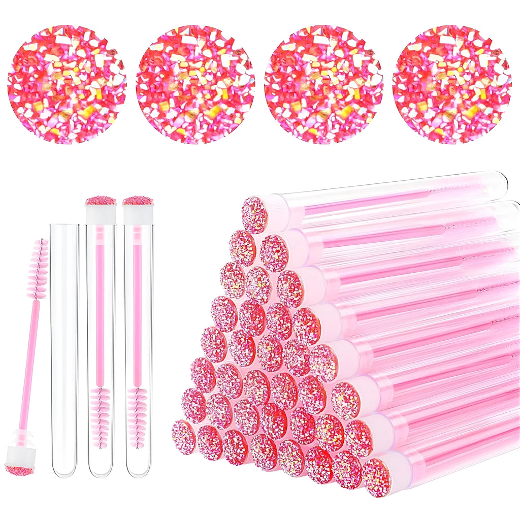 Set of coloured disposable mascara wands with clear plastic storage tubes