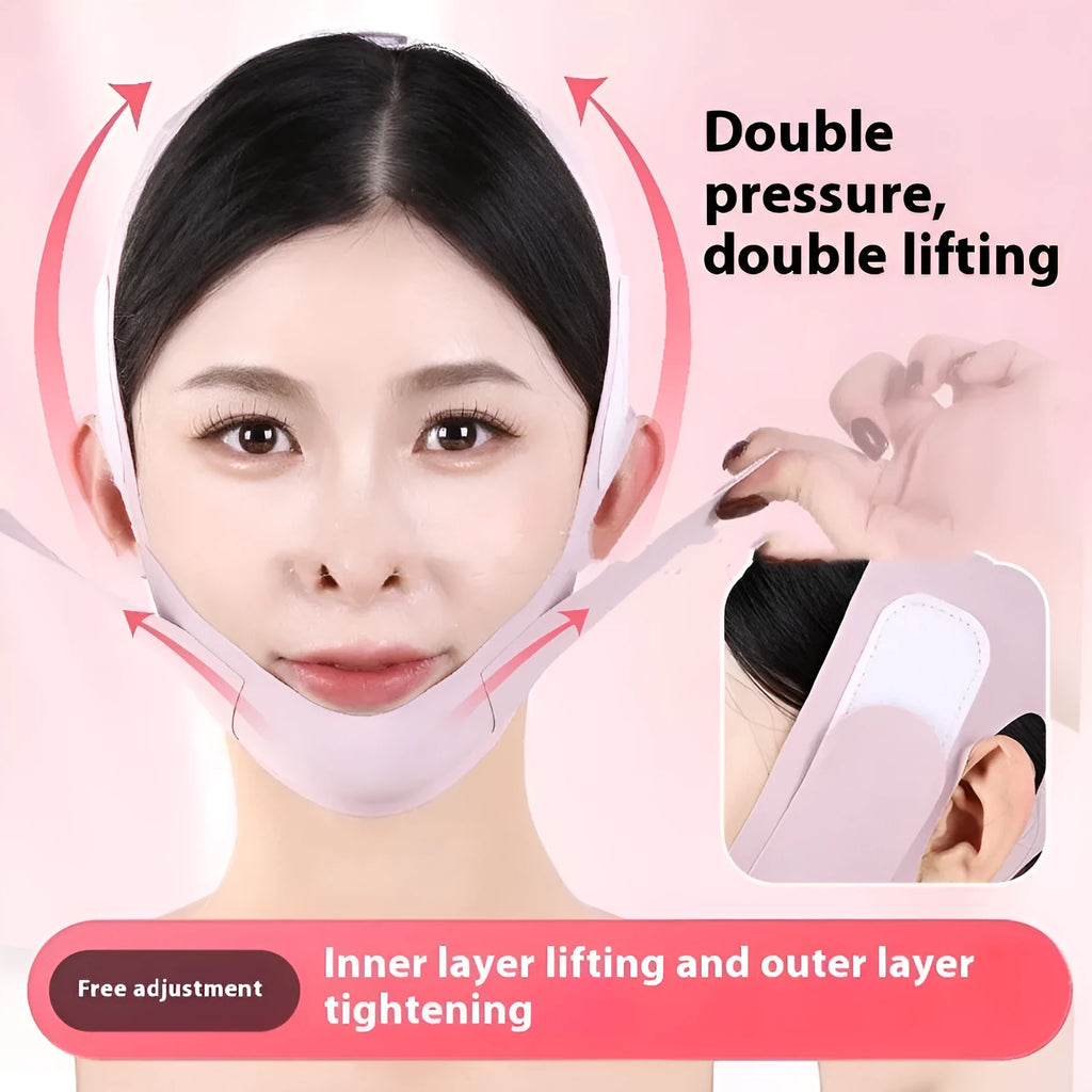 Small V face shaping mask in green and purple graphene fabric for facial lifting and tightening