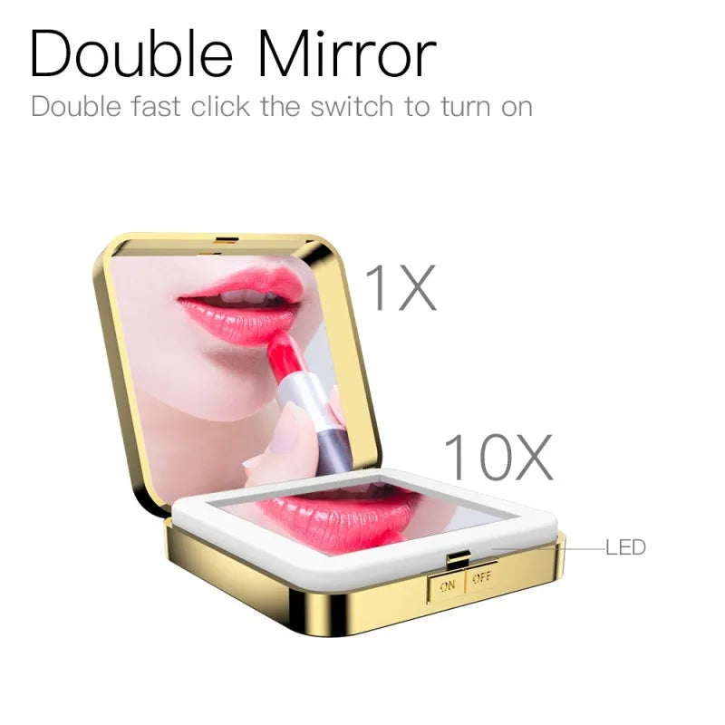 Makeup mirror with magnification section and adjustable warm cold LED lighting in black or white