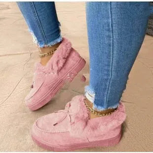 Women's round-toe cotton slippers with velvet lining and a thick rubber sole in multiple colours.