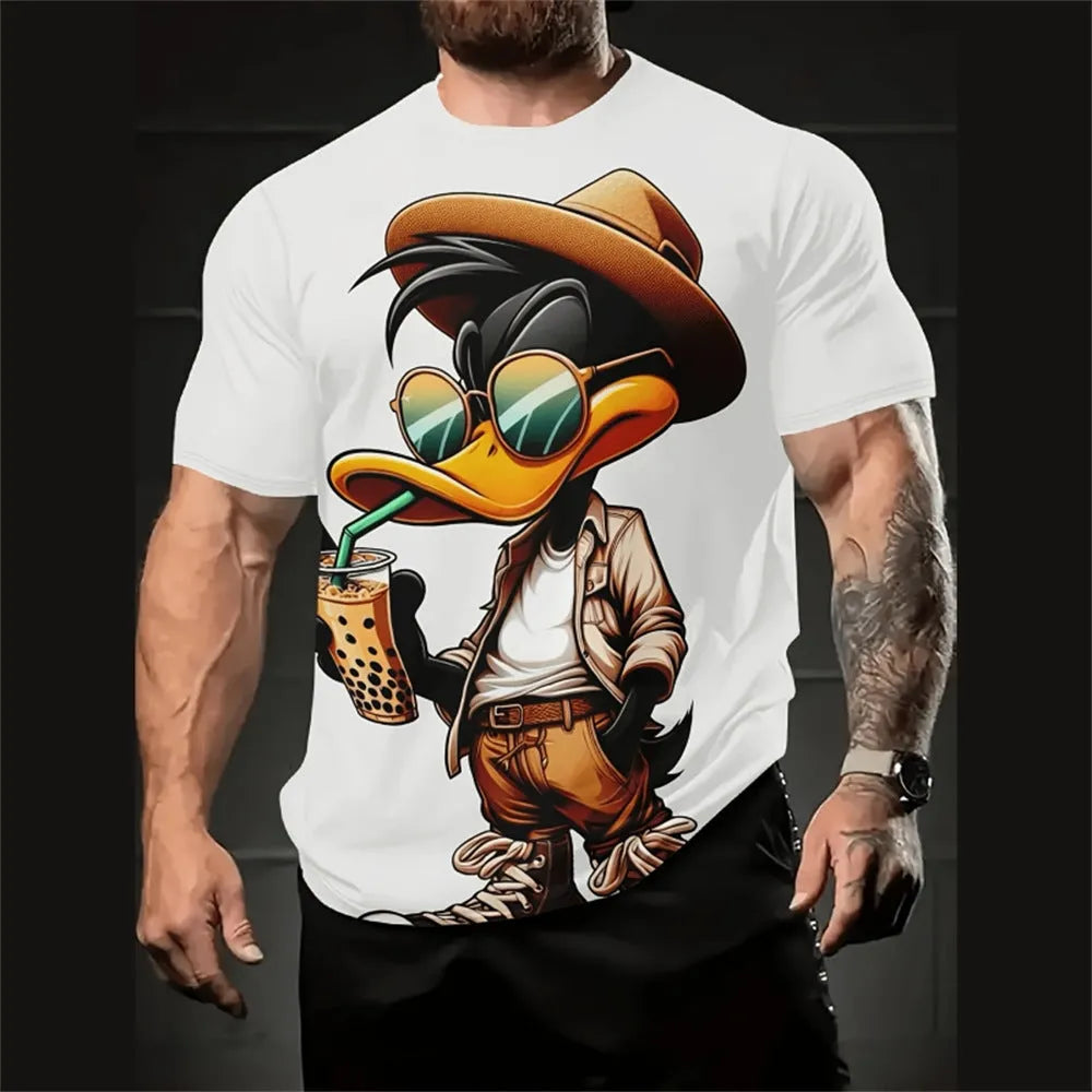 Men's loose casual T-shirt with 3D printed cartoon pattern and short sleeves