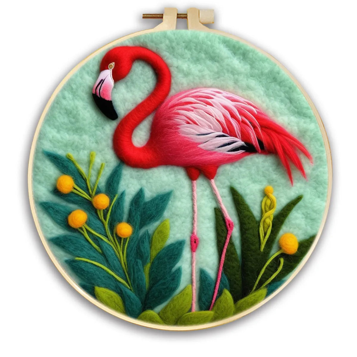 Round linen fabric embroidery kit with free hoop for making a 20x20 cm three-dimensional floral blanket painting.