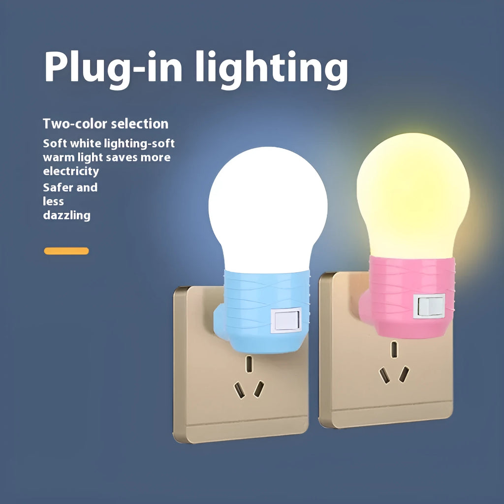 Plug-in bedside baby night light in round modern design with choice of white, blue or pink shell colours