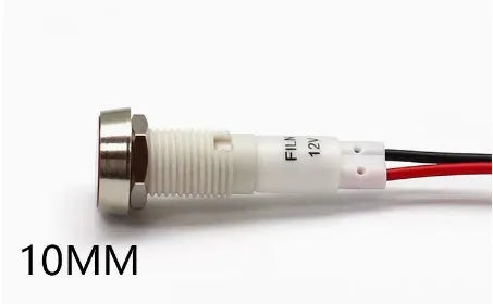 10mm stainless steel edge plastic indicator light with attached wire in multiple colours