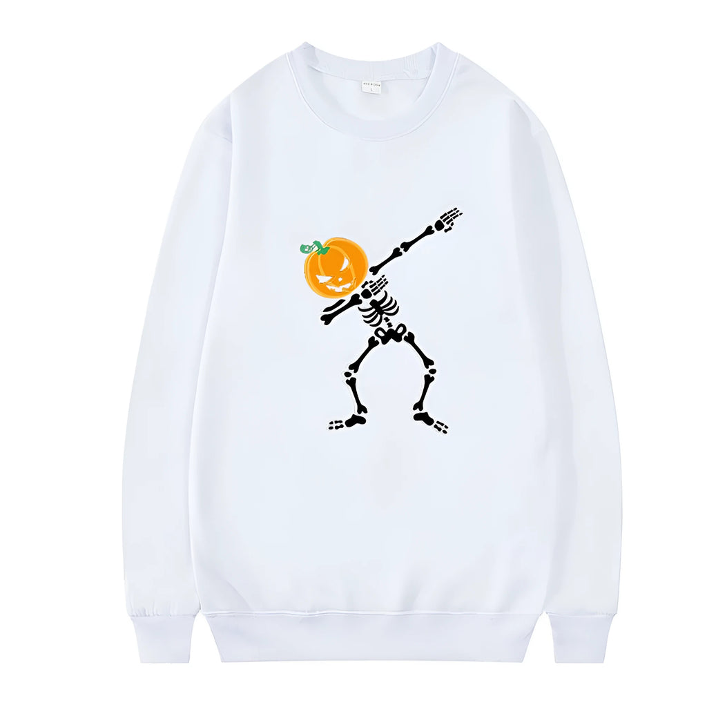 Women's printed crew neck long sleeve top in black, red, yellow, white, and orange red.
