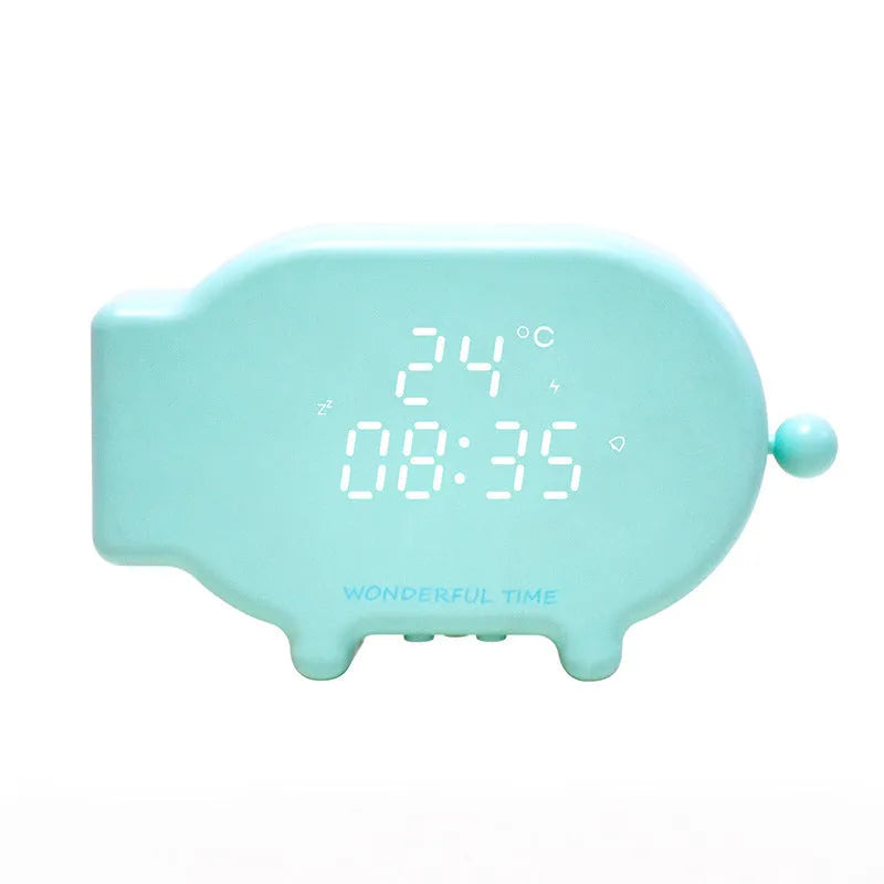Multifunctional LED alarm clock with temperature display and USB port in blue or pink ABS plastic