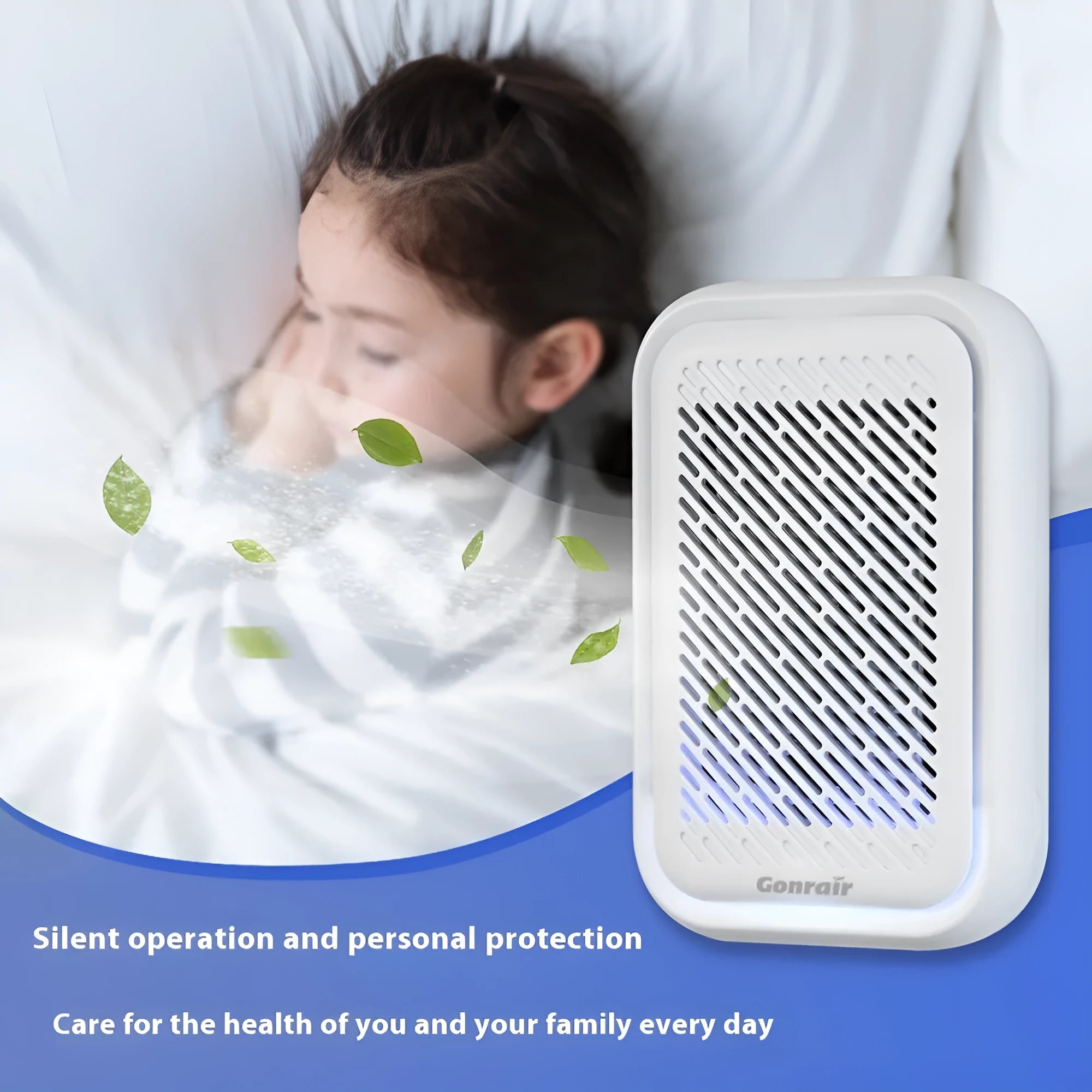 White wall-mounted air purifier with HEPA filter screen for rooms under 10 square metres