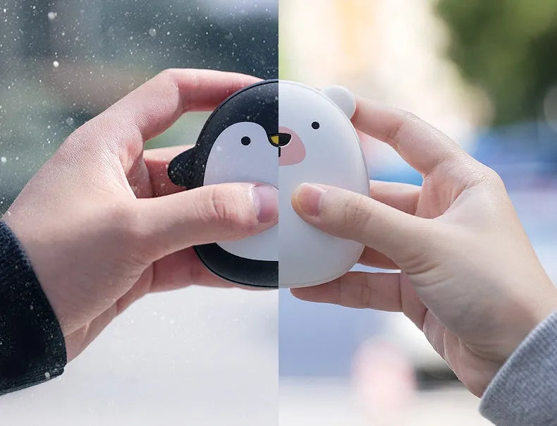 Cartoon penguin and polar bear USB rechargeable hand warmers with double heating sides