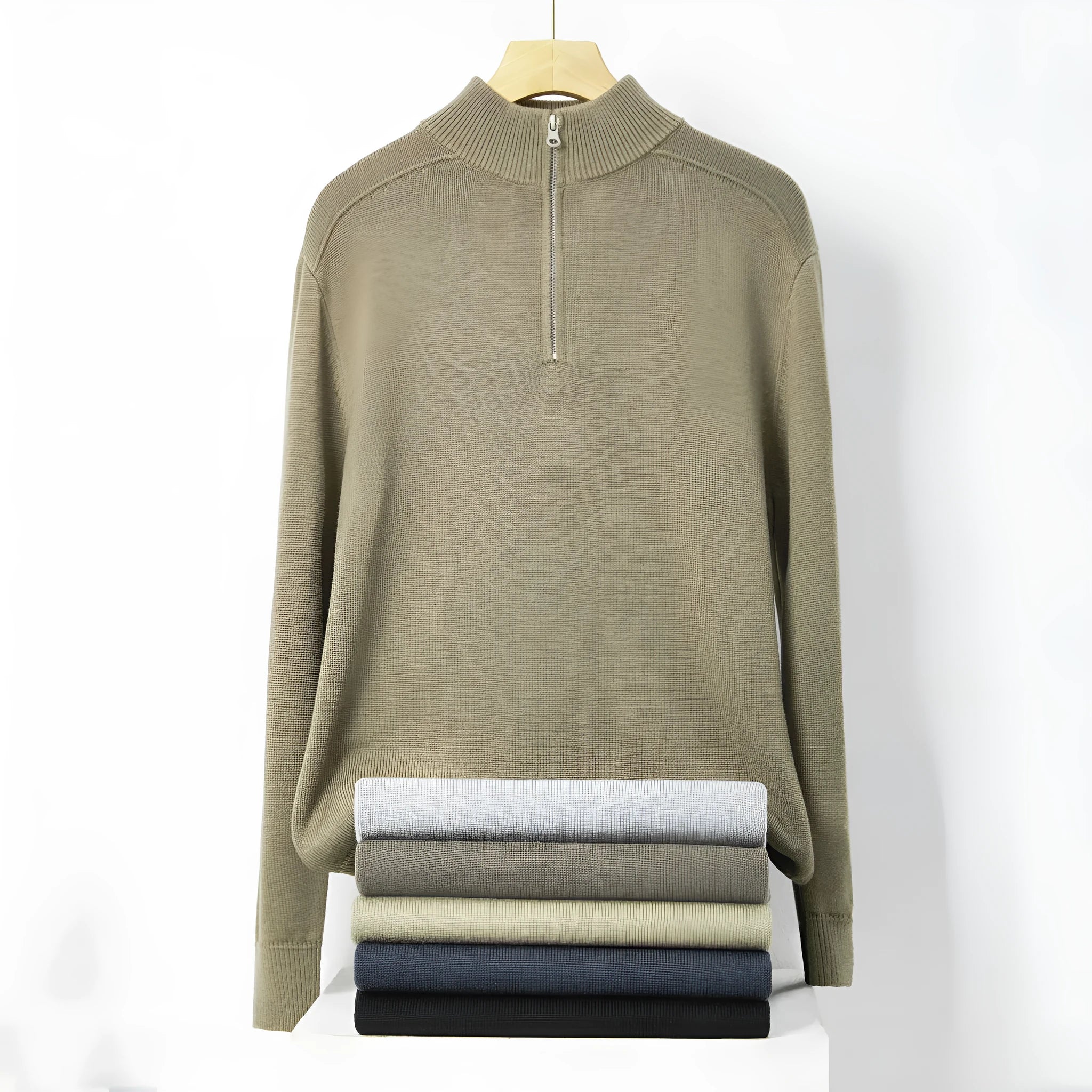 Men's thickened wool casual sweater in slim fit with long sleeves and pullover design