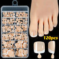 French white edge feet nude full square short artificial nail pieces 120pc boxed set showing multiple nude colour shades