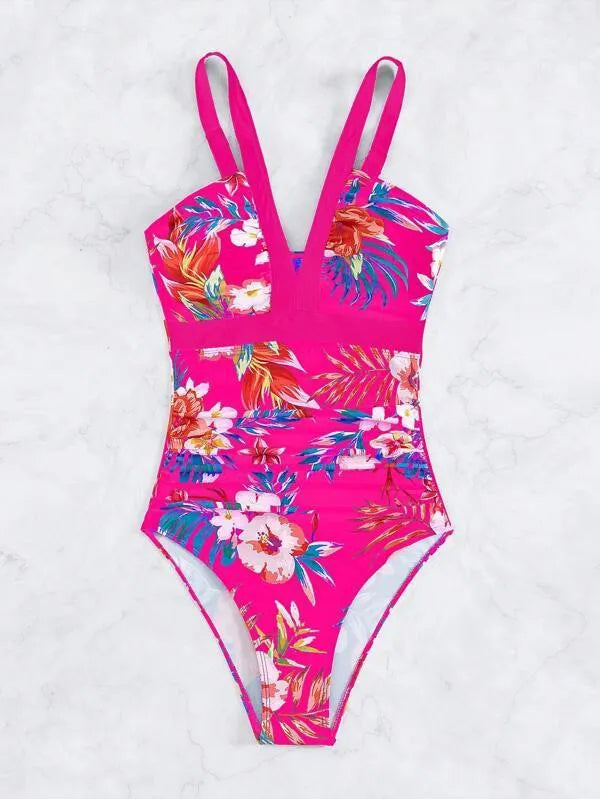 Women's floral print one-piece swimsuit in multiple colour options