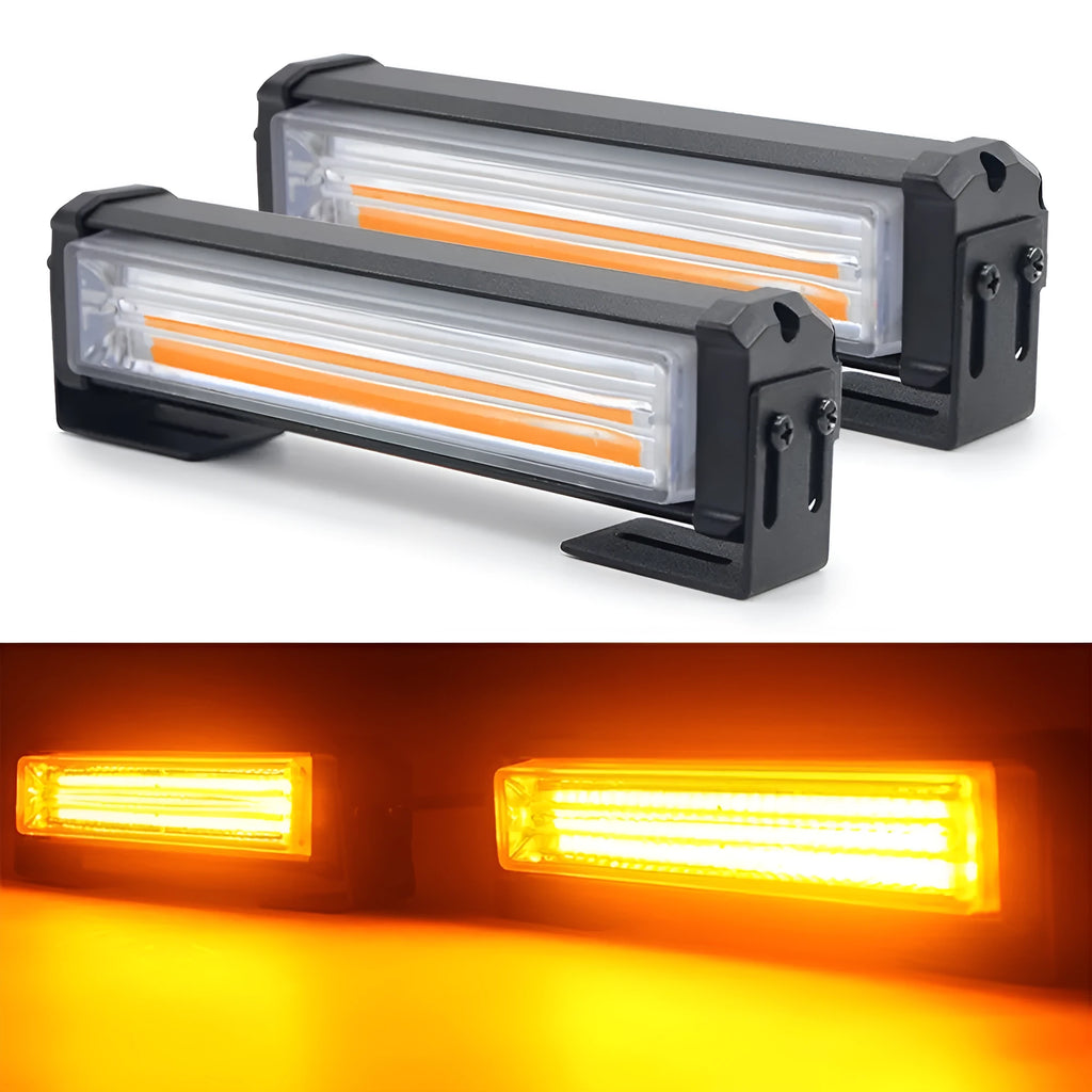 Yellow circular drag two middle net vehicle strobe warning light with 160mm diameter housing.