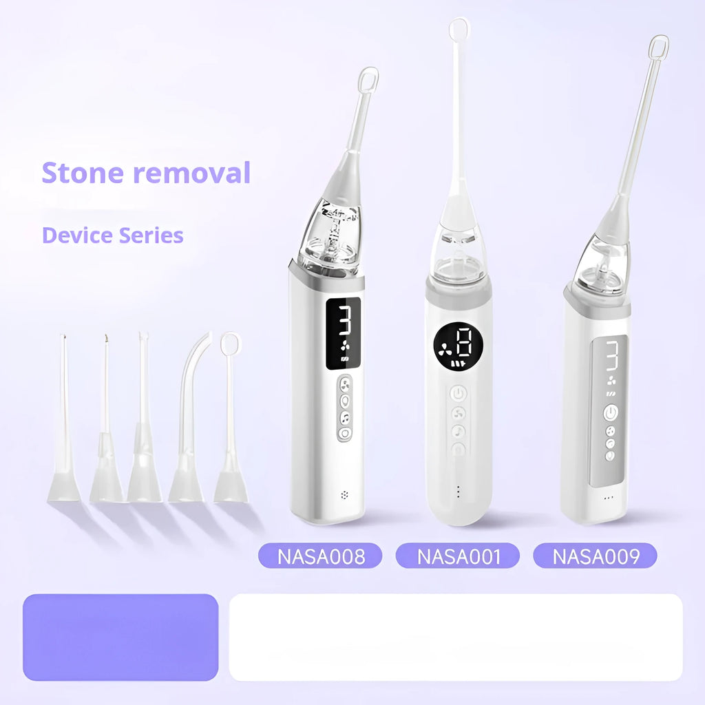 Tonsil stone removal tool with telescopic handle and two stainless steel ends for extraction and plaque scraping