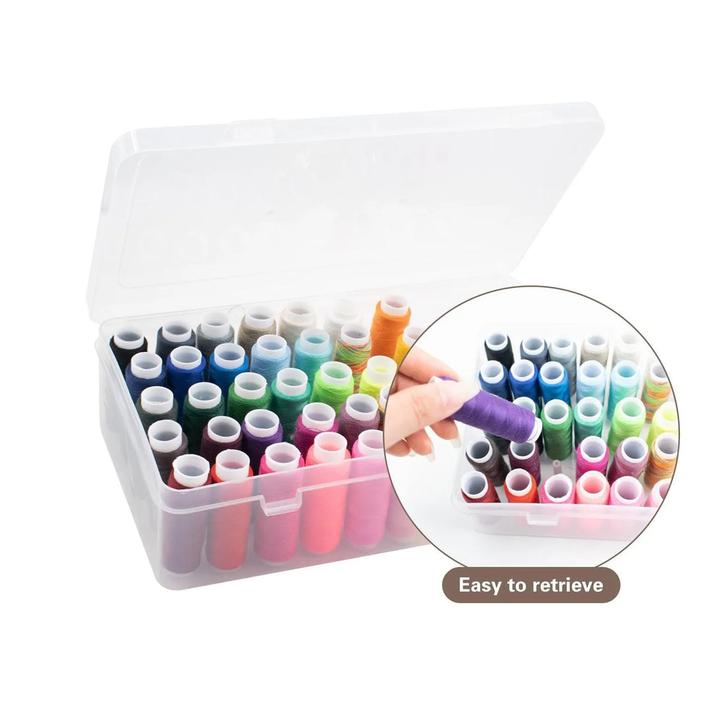 42-compartment plastic storage box for embroidery threads and sewing organisation in transparent, pink or blue