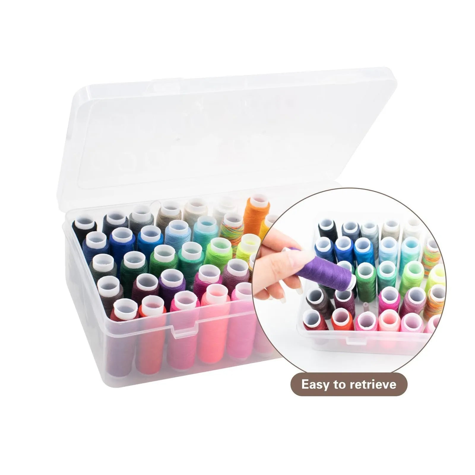 42-compartment plastic storage box for embroidery threads and sewing organisation in transparent, pink or blue