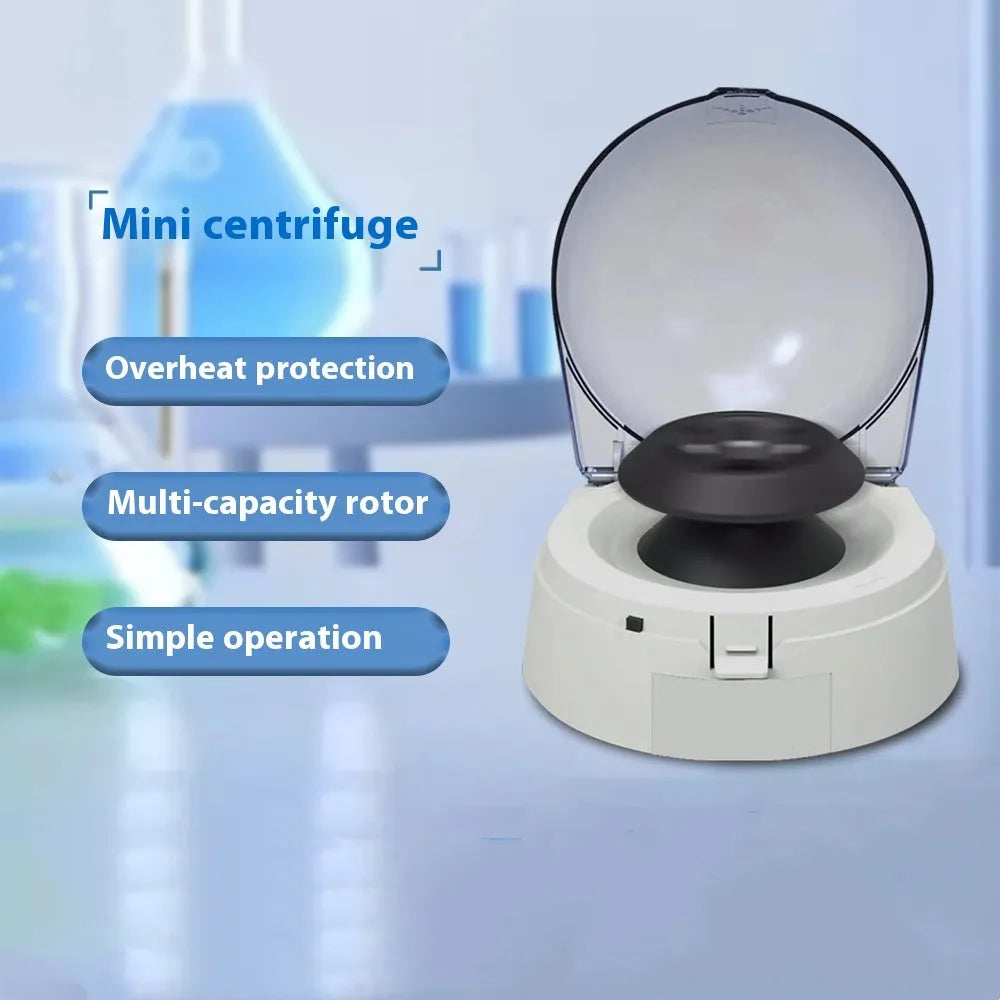 Mini laboratory centrifuge with compact design measuring 157 x 170 x 120 mm