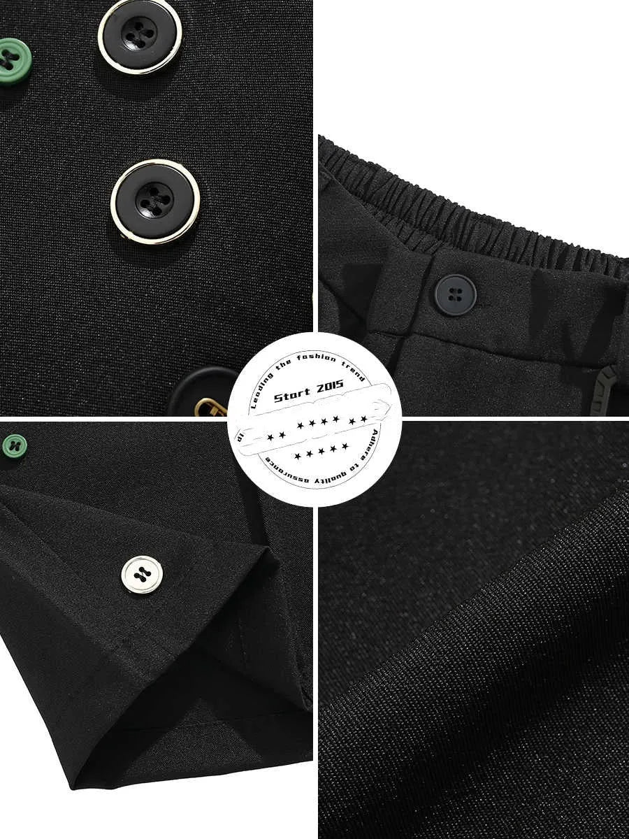 Black semi-elastic shorts with colour button fastening and straight leg loose fit design