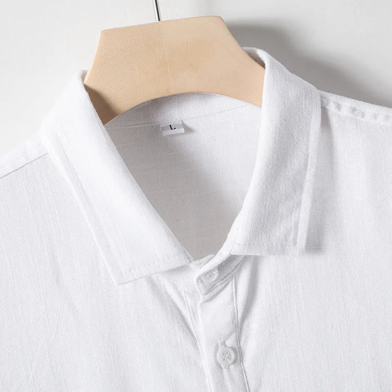 Men's loose lapel linen t-shirt in hemp blend fabric available in three colours