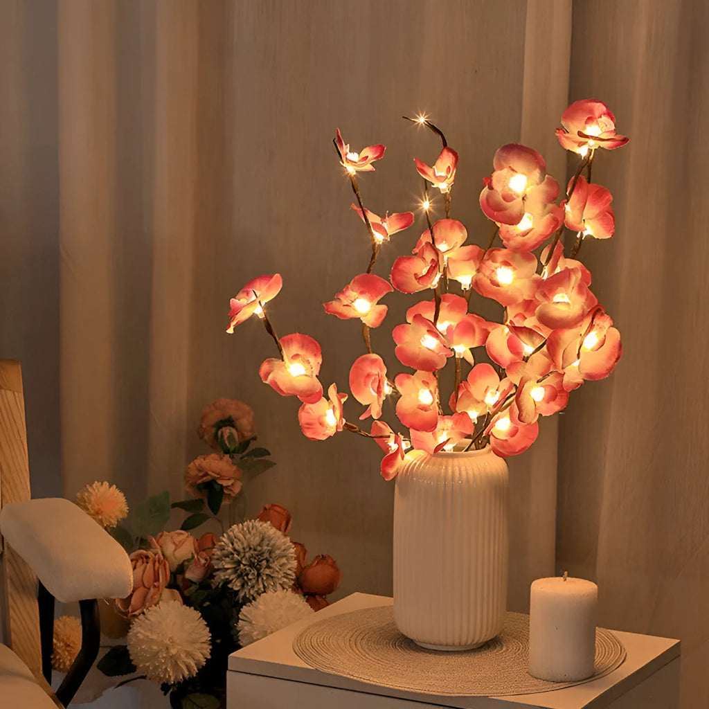 Pink LED phalaenopsis branch decorative light measuring 65cm with battery operation for bedrooms