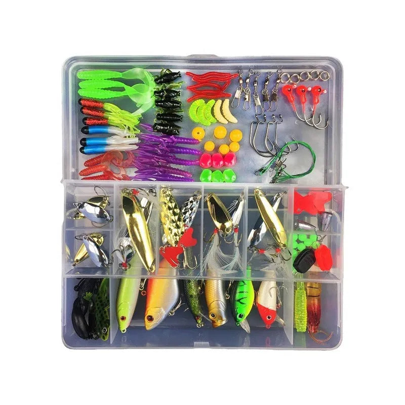 Junior fishing lure suit set in PP plastic storage box with multiple artificial baits