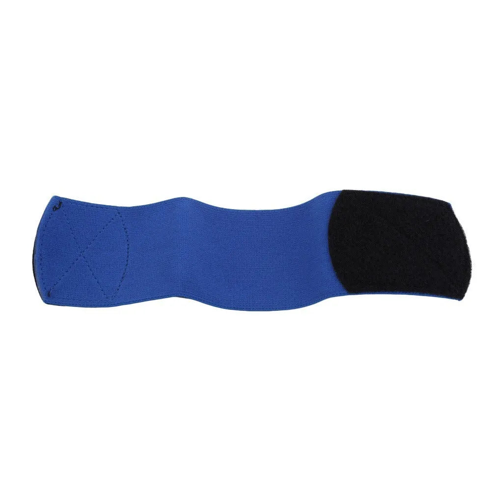 Red rubber football shin guard magic tape belt isolated on white background.