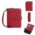 Women's black PU leather zip coin purse wallet with card slots, shown closed