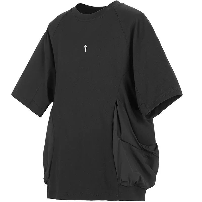 Men's loose casual cotton t-shirt with big pockets in black colour showing front view