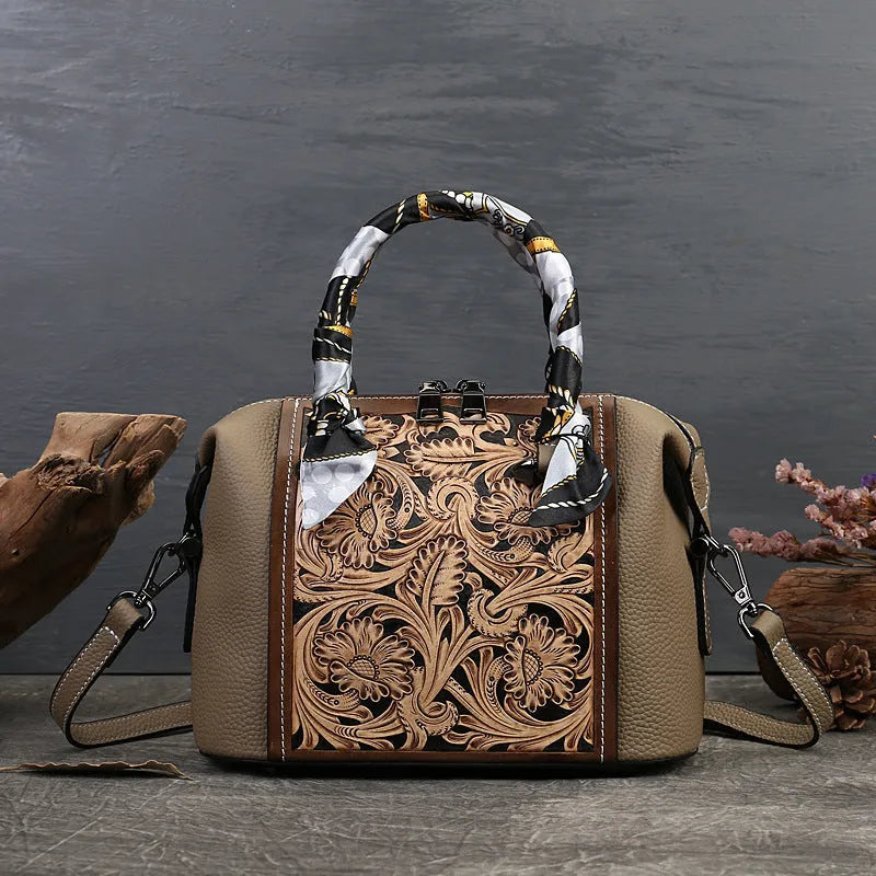 Soft cowhide leather retro messenger bag in horizontal square shape, showing internal organiser pockets.