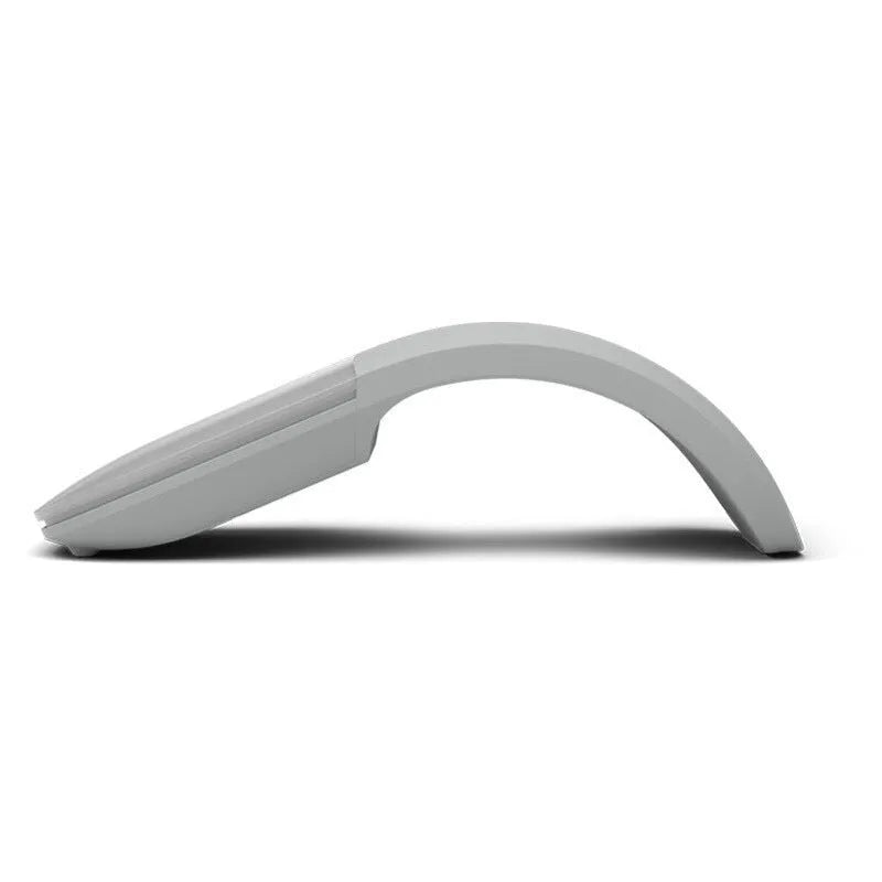 Folded Bluetooth wireless mouse showing compact 131.2mm length with touch surface and multiple colour options