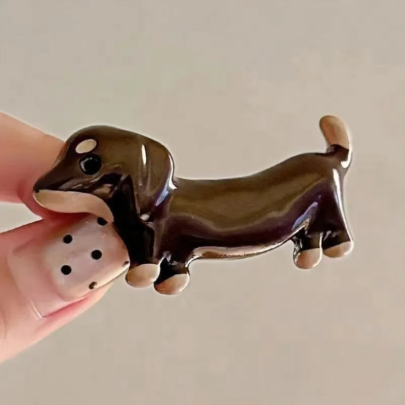 Dachshund dog design hair barrettes with electroplated finish, mixed material construction
