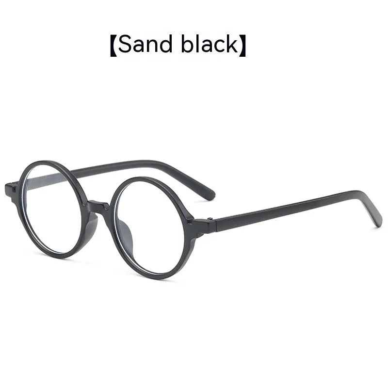 Artistic retro round glasses with PC frame in bright black, sand black, tofu pudding, and transparent grey colours
