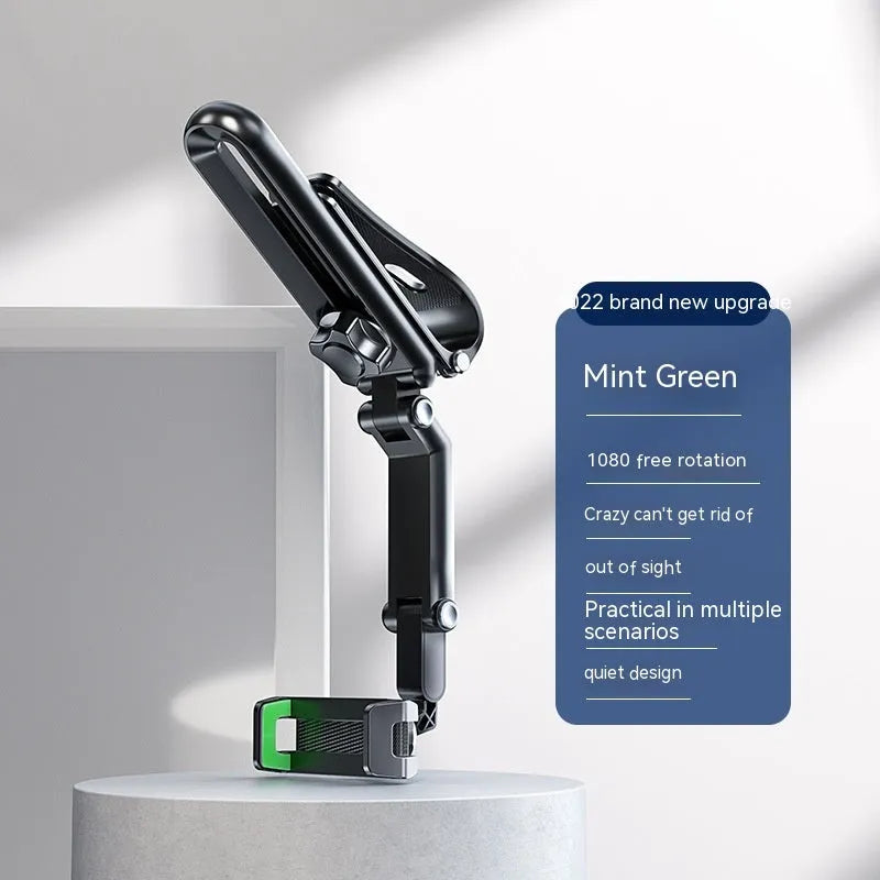 Dashboard car phone bracket with one-clip stabiliser in grey, green, upgraded green, and upgraded grey colours
