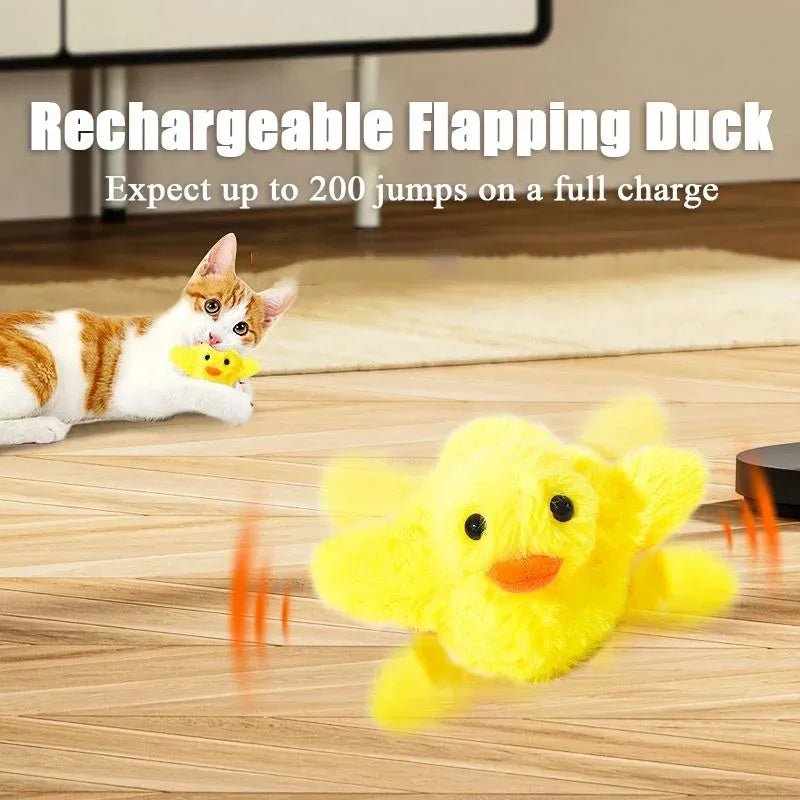 Yellow flapping duck interactive cat toy with vibration sensor and USB charging port