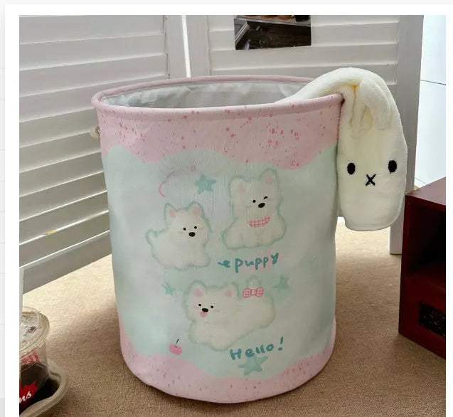 Foldable cotton cloth laundry basket in good night bear colour pattern showing large capacity design