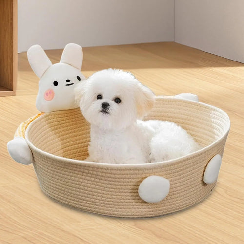 Woven cotton rope cat nest bed with scratching board in bear design for indoor pets