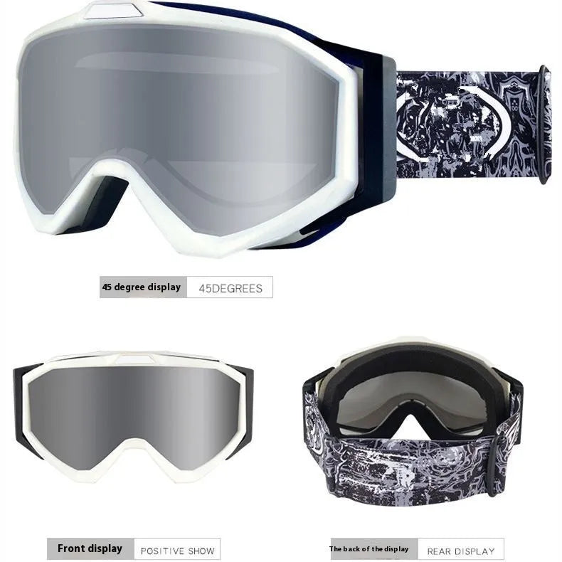 Motorcycle goggles with double-layer anti-fog lenses in various frame and lens colour options.