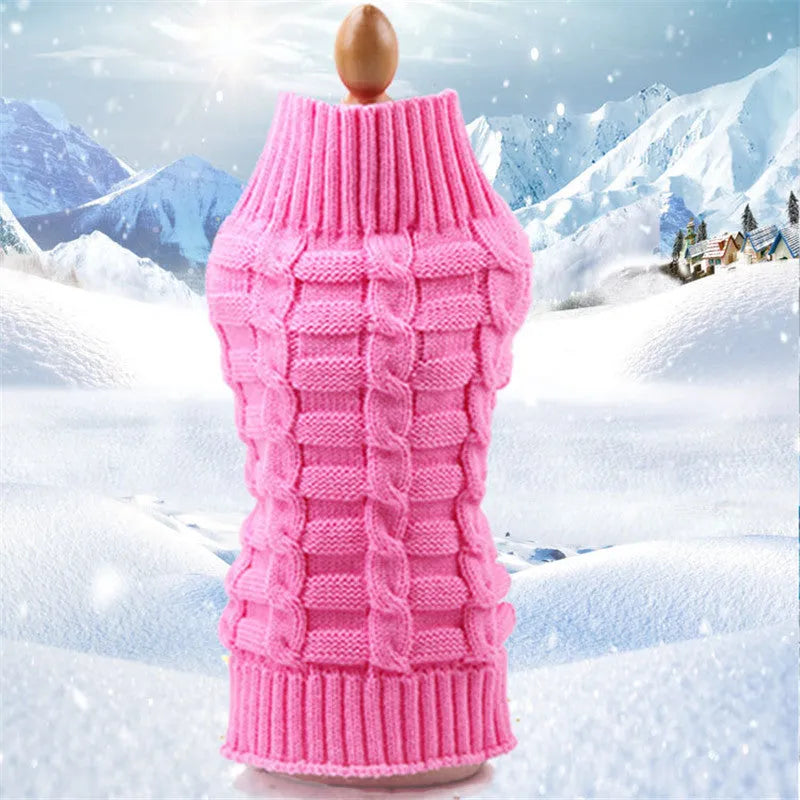 Blue cashmere twisted rope wool sweater for a dog on a mannequin, showing the textured design and fit.